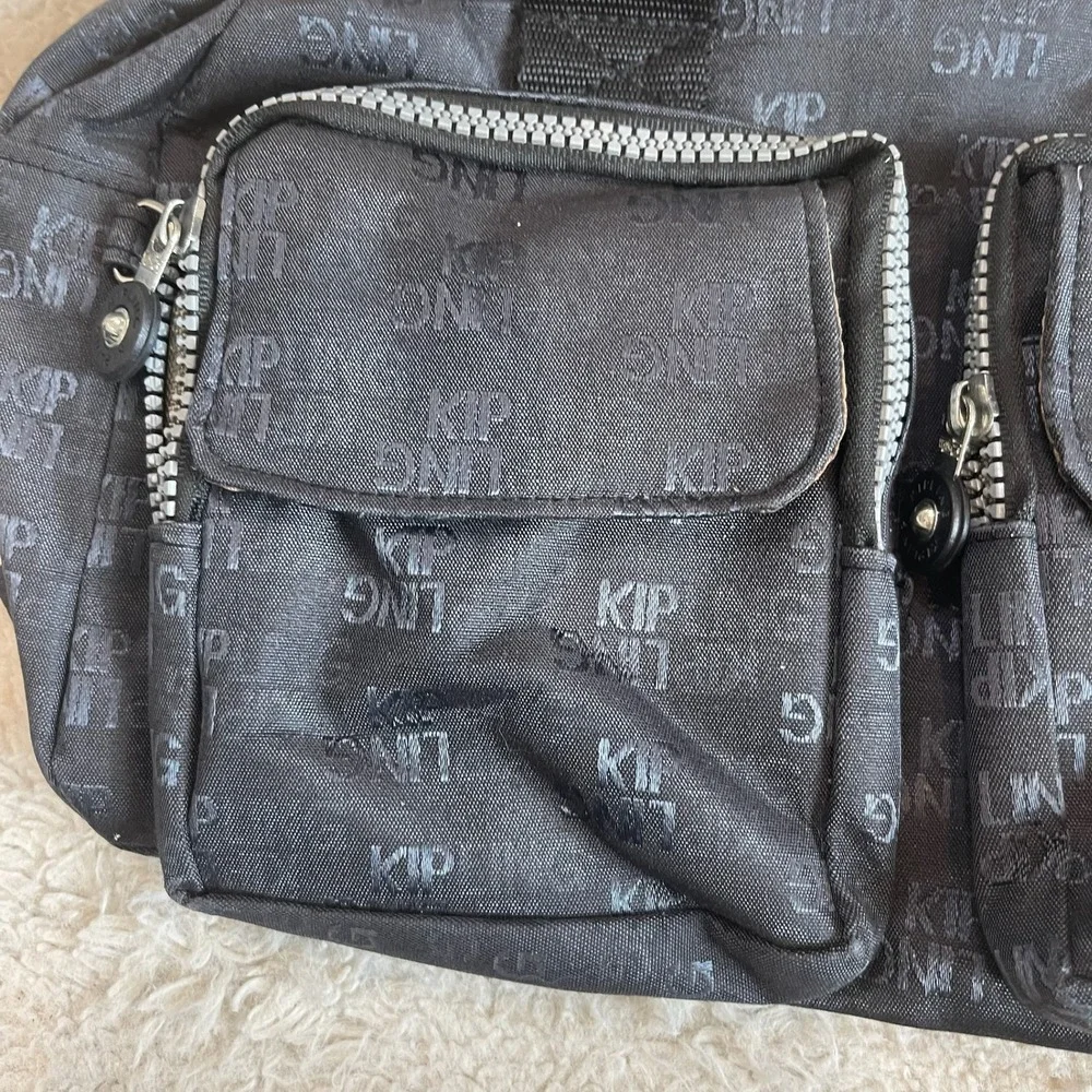 Vintage Kipling Black Logo Print Satchel Duffel Bag Monkey Keychain Y2K Canvas